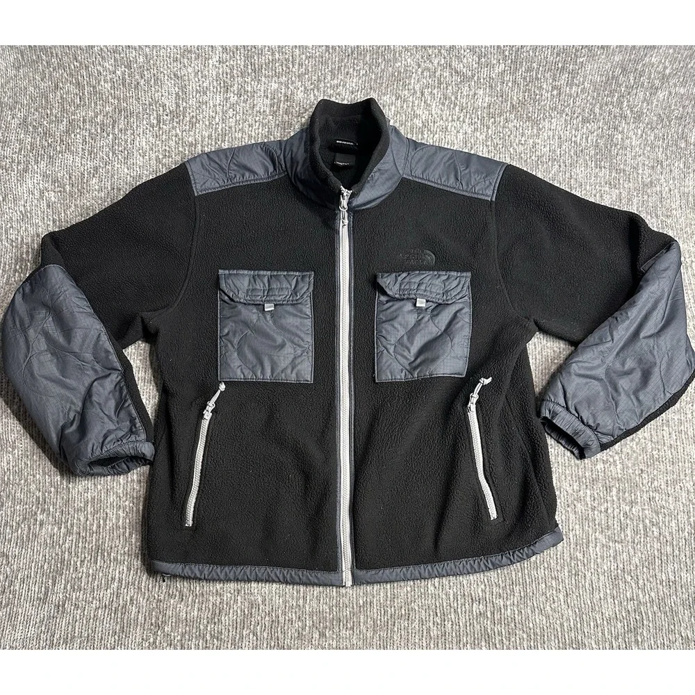 Vintage The North Face Jacket Mens Large Gray Black Fleece Full Zip Denali